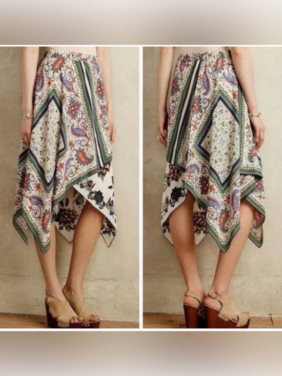 Anthropologie Dresses & Skirts - Maeve Anthropologie Scarf Print Skirt Plus Size 16 Handkerchief Hem Boho